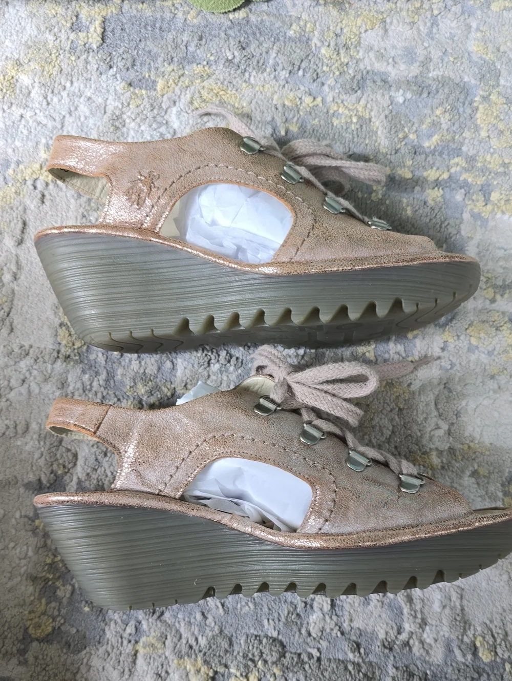 Fly London Women’s YLFA  Metallic Gold Lace-Up Slingback Sandals Size 38